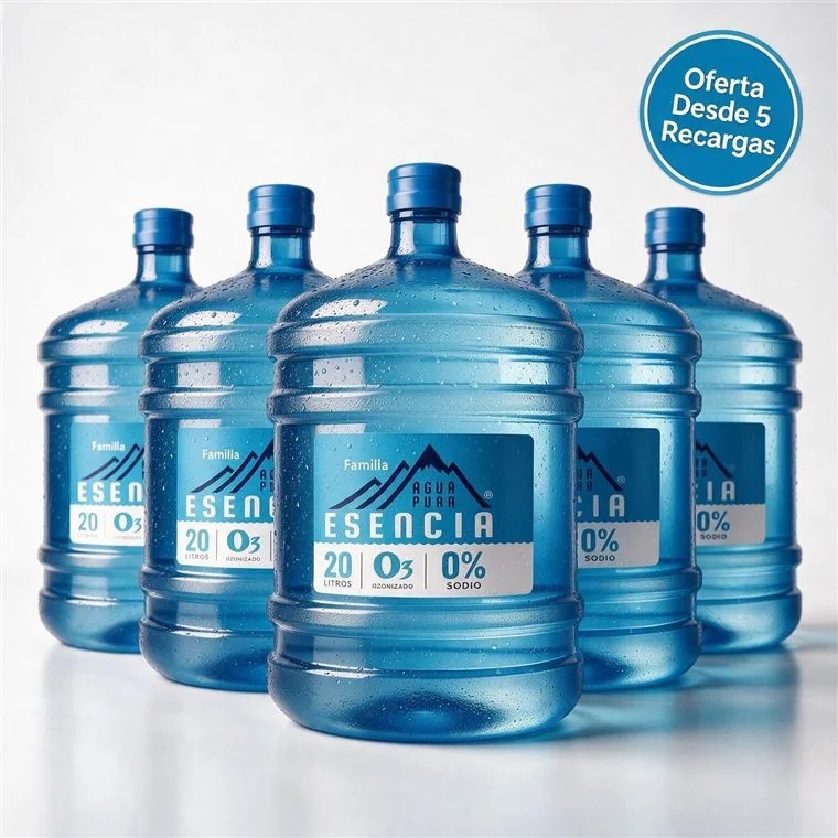 Cinco bidones de 20 litros Agua Pura Esencia